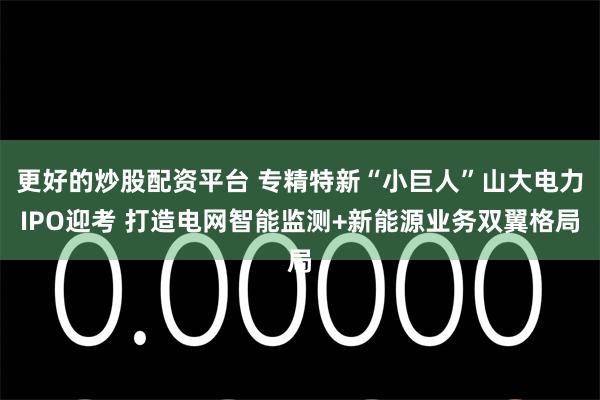 更好的炒股配资平台 专精特新“小巨人”山大电力IPO迎考 打造电网智能监测+新能源业务双翼格局