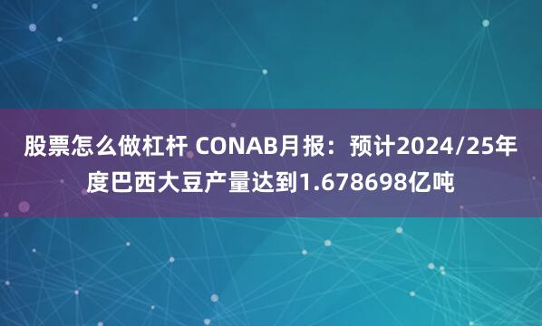 股票怎么做杠杆 CONAB月报：预计2024/25年度巴西大豆产量达到1.678698亿吨