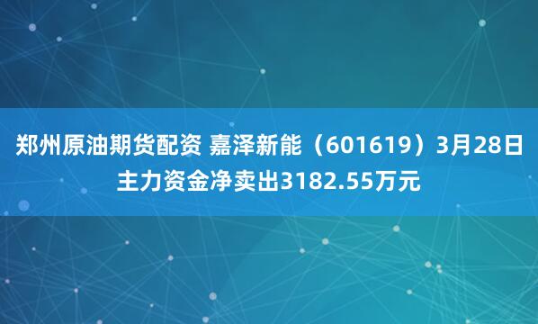 郑州原油期货配资 嘉泽新能（601619）3月28日主力资金净卖出3182.55万元