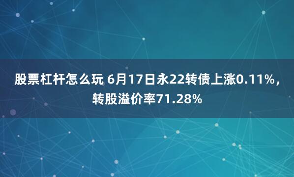 股票杠杆怎么玩 6月17日永22转债上涨0.11%，转股溢价率71.28%